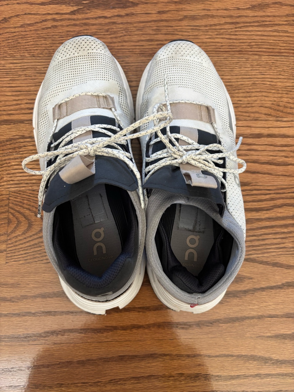 On Cloud Running Light Gray and Navy Running Shoes